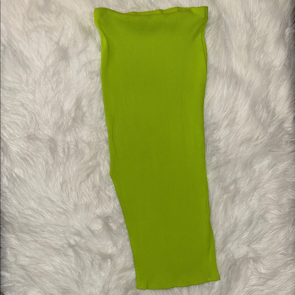 Lulu's Lime Green ribbed high waisted Skirt - Picture 2 of 5